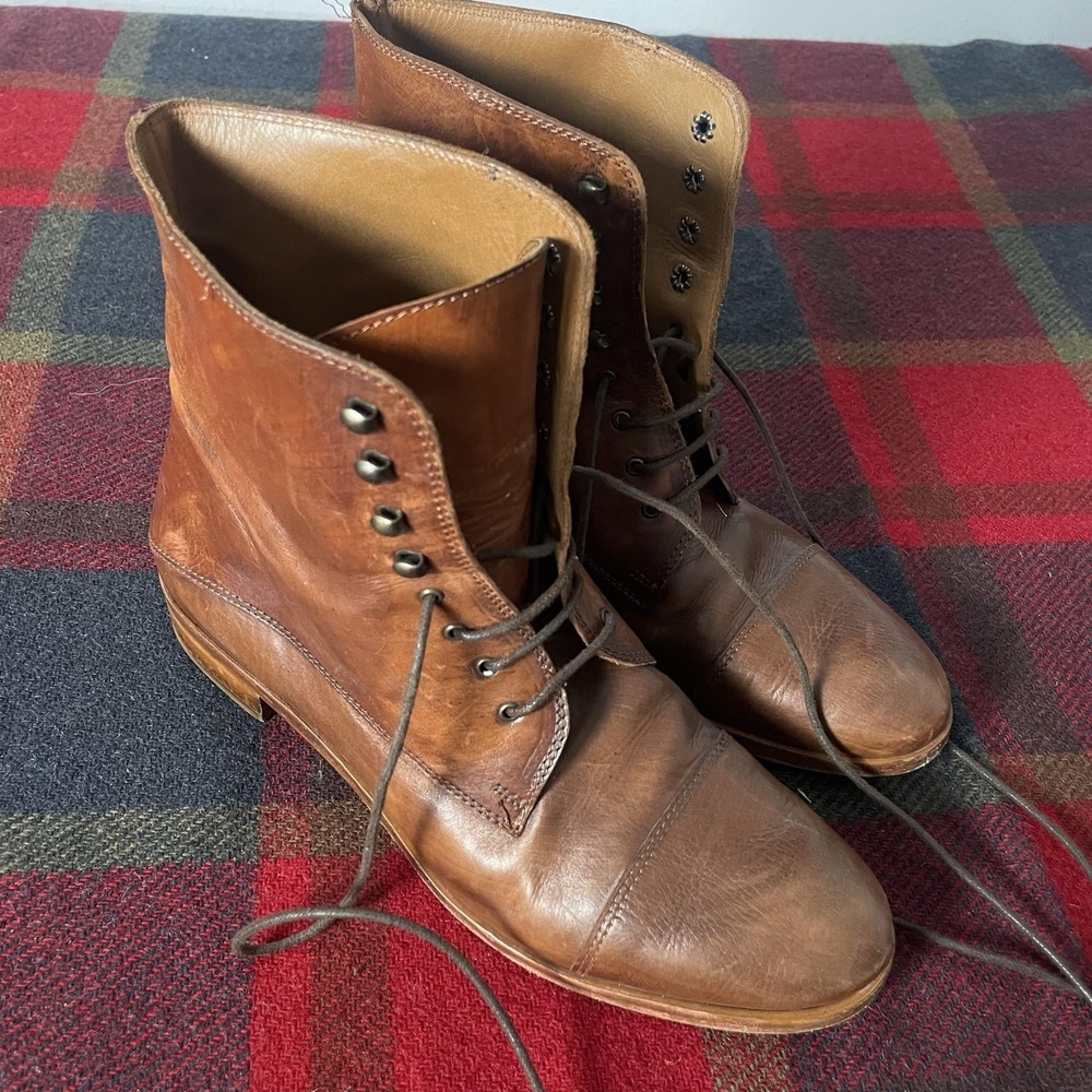 Rive Gauche Firenze Dress Boots Sz 38 US 6 Brown Leather Lace Up Mid Calf Italy